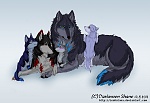 Самый крупный- Лео, рядом с ним- Раф, Синий волчонок - Алесс( клон Дона) Сиреневый волчонок- Дони, который на руках у Лео- Майки)