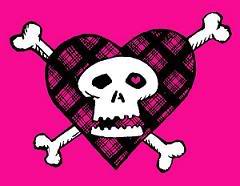 pink skull with bones