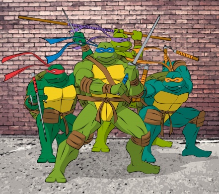 Перерисовка рисунка с первой страницы первого номера комикса TMNT в стиле мультсериала 2003 г.