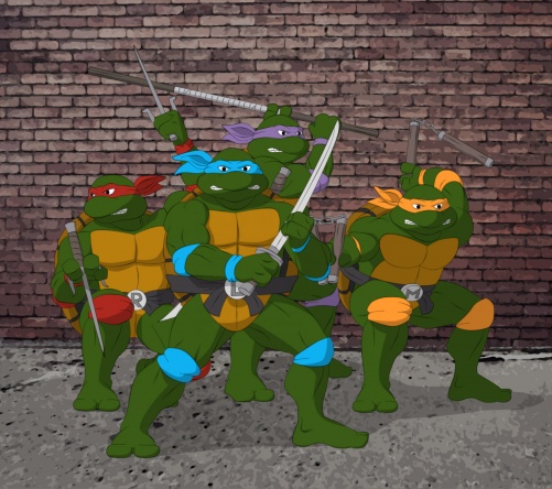 Перерисовка рисунка с первой страницы первого номера комикса TMNT в стиле мультсериала 1987 г.